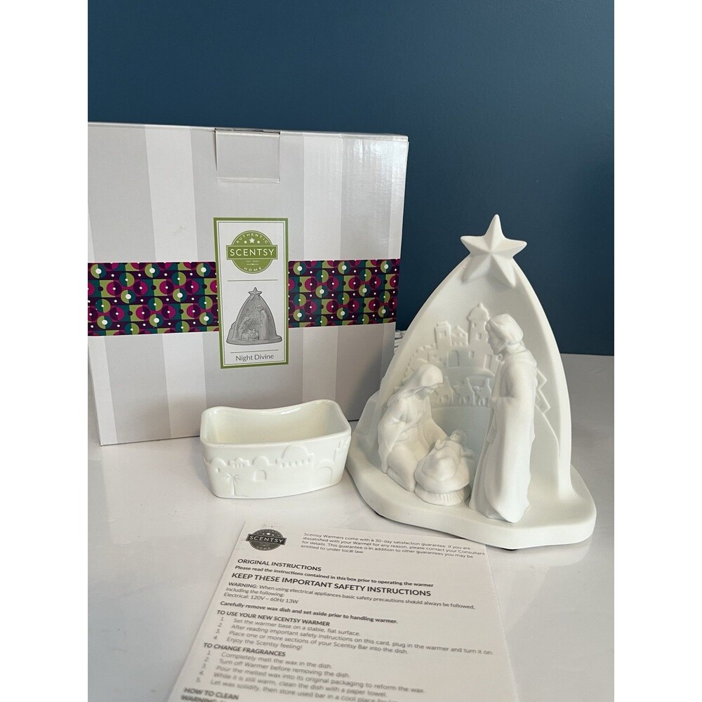 Scentsy Night Divine Wax Warmer With Base & Warmer Dish Nativity Scene NIB
